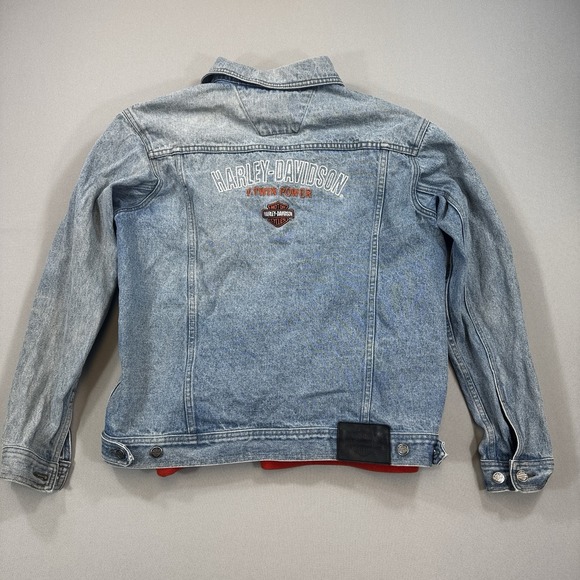 Harley Davidson Jean Jacket V-Twin Power Men's Large Denim Fleece Lined 2006 - Picture 3 of 12